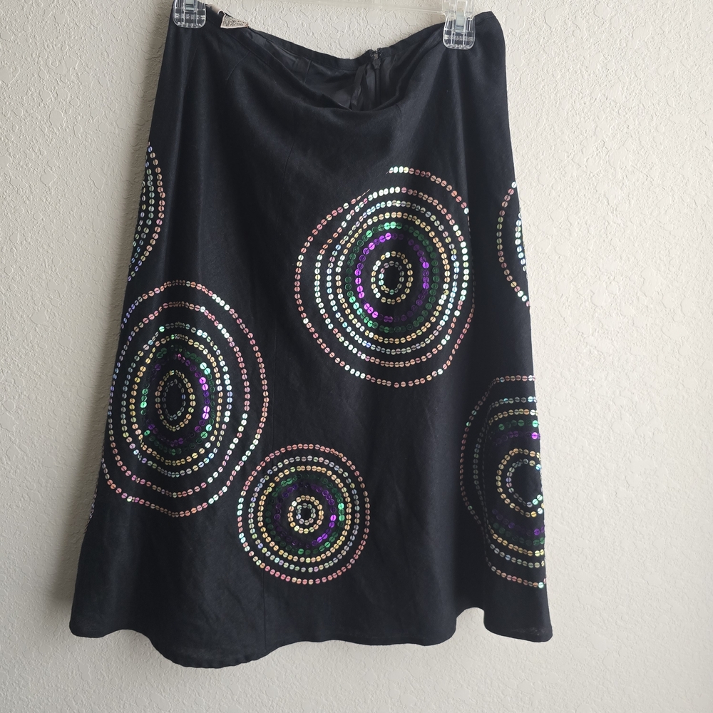 Elegant Black A-Line Skirt with Vibrant Sequin Circles